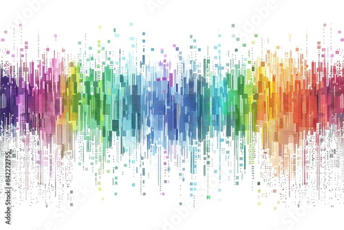 Digital pixel art in rainbow colors, isolated on a white backdrop in a modern style. Generative Ai