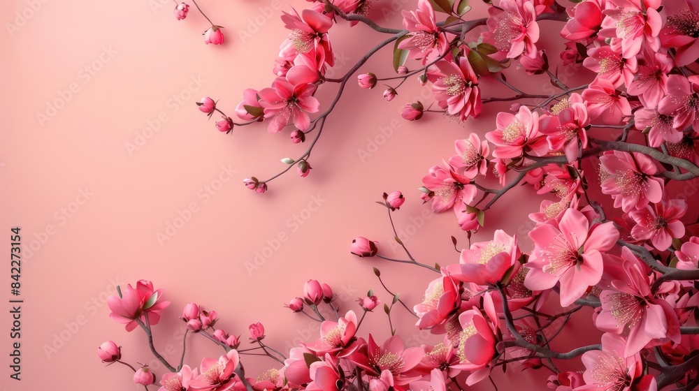 A Vibrant Charm of Cherry Blossoms on Soft Pink Canvas A Vibrant Charm of Cherry Blossoms on Soft Pink Canvas