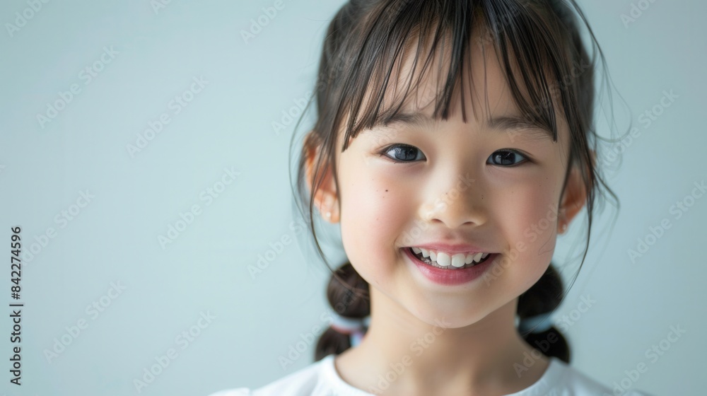 Portrait of a Japanese girl expressing happiness on an isolated white background Portrait of a Japanese girl expressing happiness on an isolated white background
