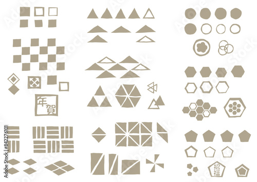 ラフな手描き風の和柄が作成できるスタンプセット1_基本図形