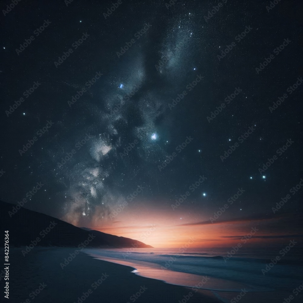 As night falls, the sky above the beach turns into a black canvas adorned with thousands of stars. 