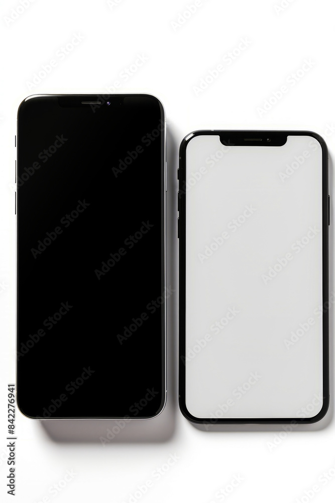 Black and white iphone with white back and front side. Black and white iphone with white back and front side.