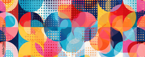 Seamless colorful geometric shapes and dots pattern