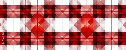 Seamless plaid check pattern geometric background in vibrant red and white hues