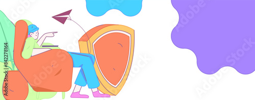 Business network security character flat vector concept operation hand drawn illustration
