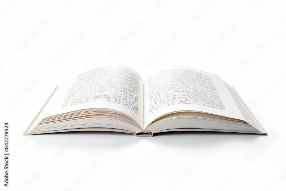 Open book with white background and white background with white background.
