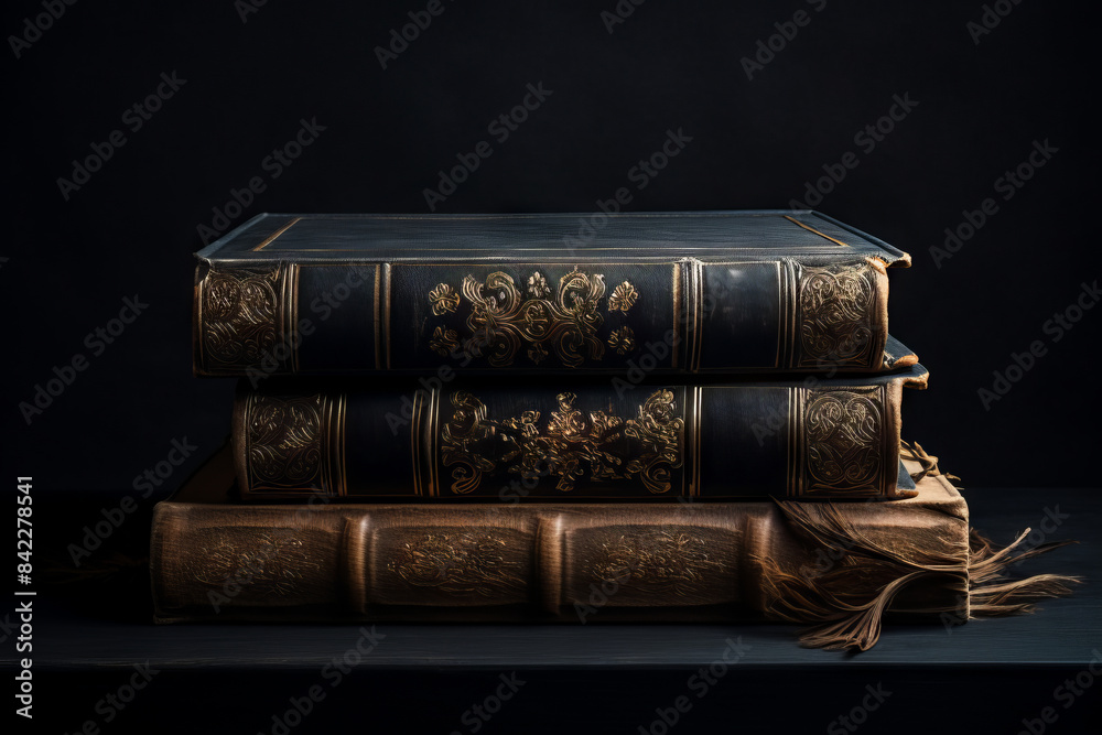 Stack of books with tassel on top of it. Stack of books with tassel on top of it.