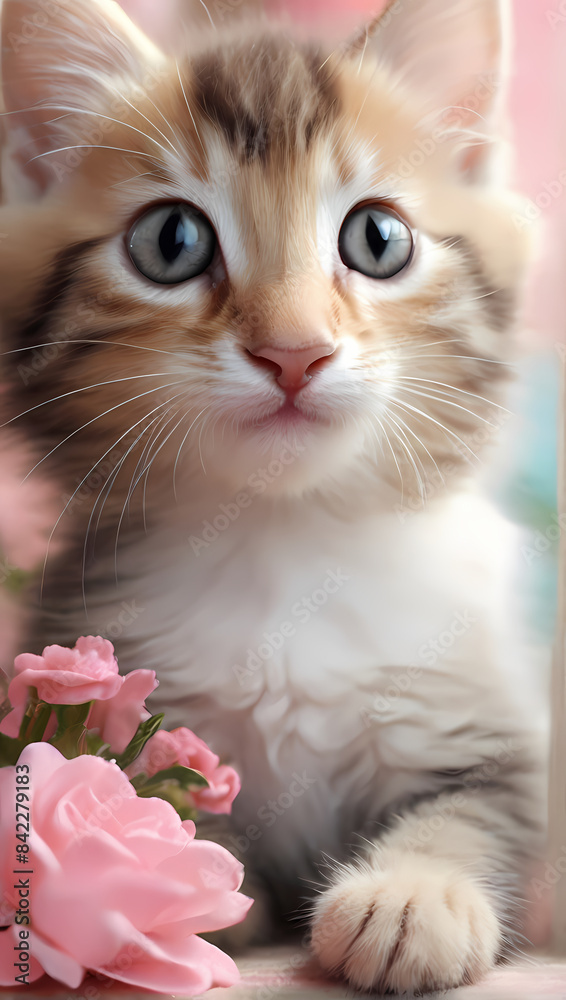 cat with pink rose cat with pink rose
