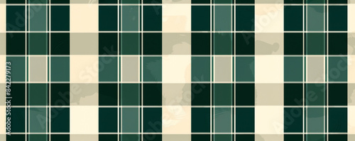 Seamless plaid check pattern geometric background in deep forest green and light cream
