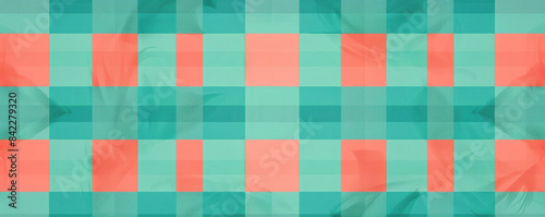 Seamless plaid check pattern geometric background in bright turquoise and coral
