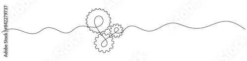 gears cogwheel continuous one line drawing.  One line drawing white background. Vector illustration. Single line gear icon.minimalism mechanical engineering concept thin line