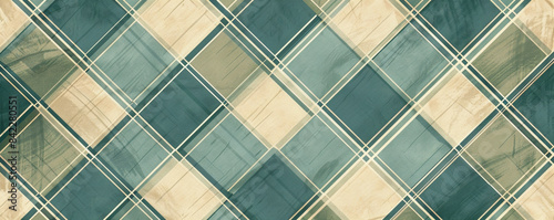 Seamless plaid check pattern geometric background in muted teal and beige