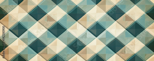 Seamless plaid check pattern geometric background in muted teal and beige