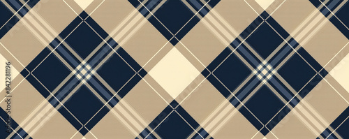 Seamless plaid check pattern geometric background in rich navy blue and soft beige