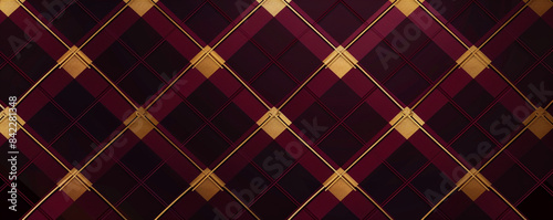 Seamless plaid check pattern geometric background in deep burgundy and gold