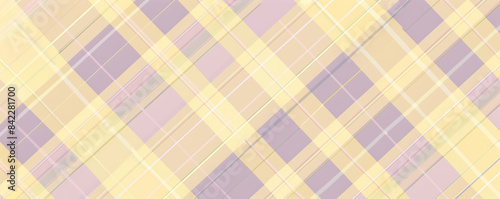Seamless plaid check pattern geometric background in soft pastel yellow and lilac