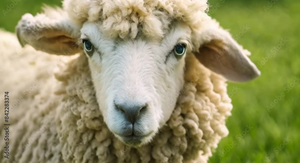 Up-Close with Smiling Sheep in Green Fields Up-Close with Smiling Sheep in Green Fields