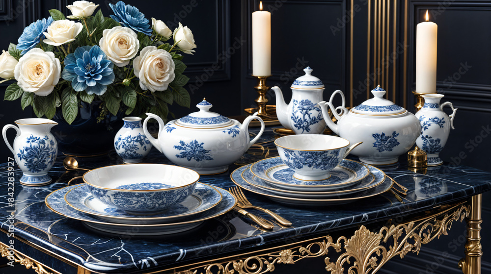 Fototapeta premium tea set in the restaurant