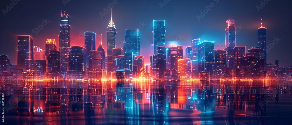 Fototapeta premium Smart city technologies, interconnected urban environment with IoT devices