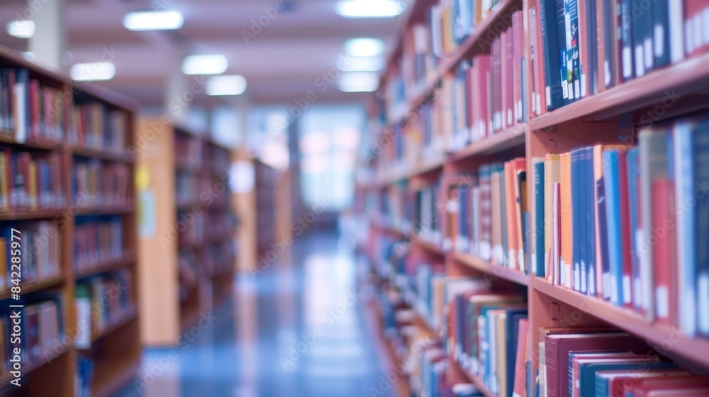 Bookshelves filled with various books in a quiet, well-lit library. Depth of field creates a focus on the inviting atmosphere and endless knowledge. Bookshelves filled with various books in a quiet, well-lit library. Depth of field creates a focus on the inviting atmosphere and endless knowledge.