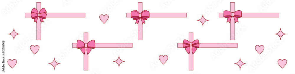 pink girly frame border cartoon bow set. Bow for hair decor present, invitation, flat. Trendy girls accessories. Gift Bows. Good for valentine's day, wedding and mother's day pink girly frame border cartoon bow set. Bow for hair decor present, invitation, flat. Trendy girls accessories. Gift Bows. Good for valentine's day, wedding and mother's day