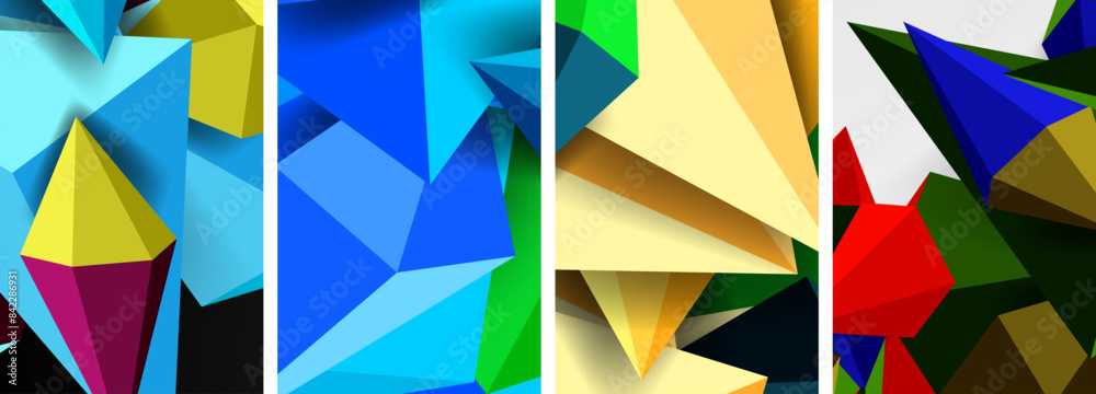 Set of triangle geometric low poly 3d shapes posters Set of triangle geometric low poly 3d shapes posters