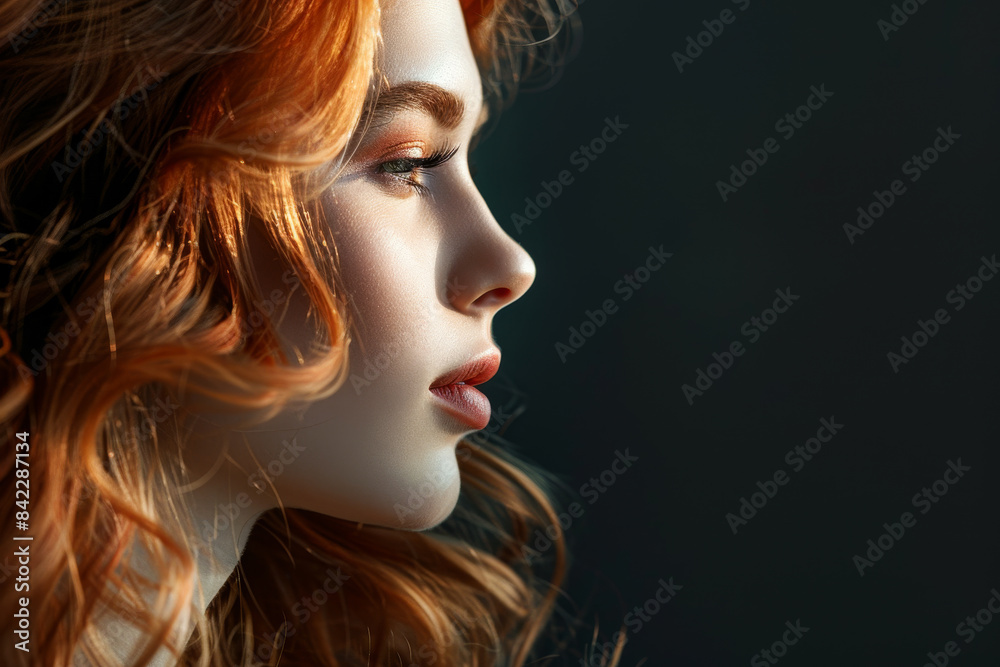 Fototapeta premium A woman with red hair and a red lipstick