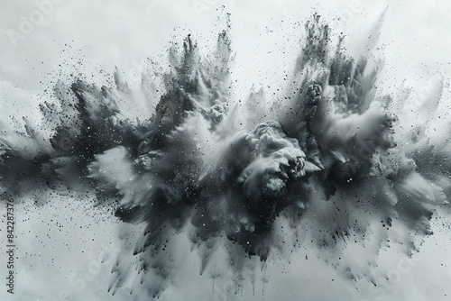 A vibrant gray color explosion, with dynamic bursts of light and dark gray hues radiating outwards, isolated on a transparent background.