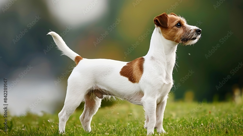 portrait of a standing Jack Russell Terrier dog on the grass in the summer conformation : Generative AI portrait of a standing Jack Russell Terrier dog on the grass in the summer conformation : Generative AI