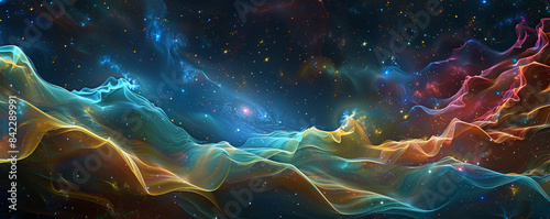 Translucent veils of color dance upon a canvas of midnight velvet, whispering secrets of the cosmos.