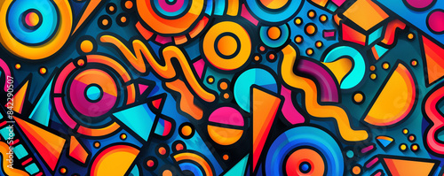 Vibrant abstract pattern with colorful shapes and dots