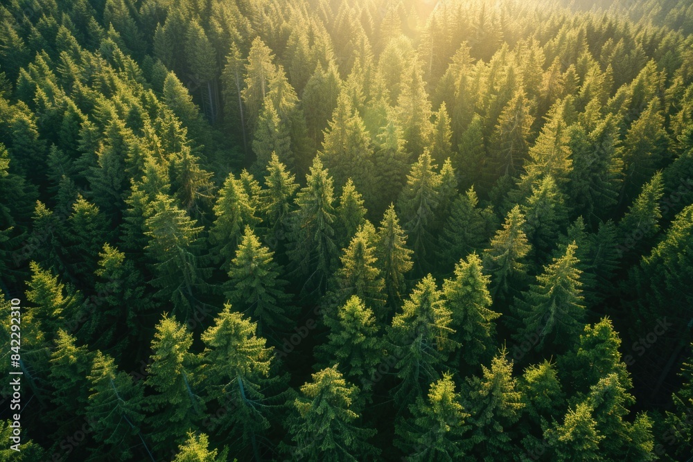Pine Forest Aerial View at Sunset Pine Forest Aerial View at Sunset