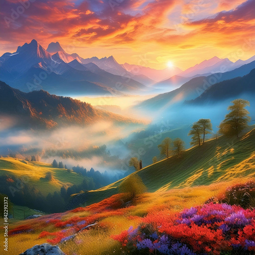 Golden Hour Enchantmentm, A Mountain Range in Warm Hues