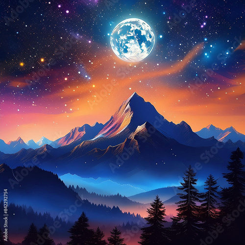 Twilight Symphony, Mountain Silhouettes and Starry Skies