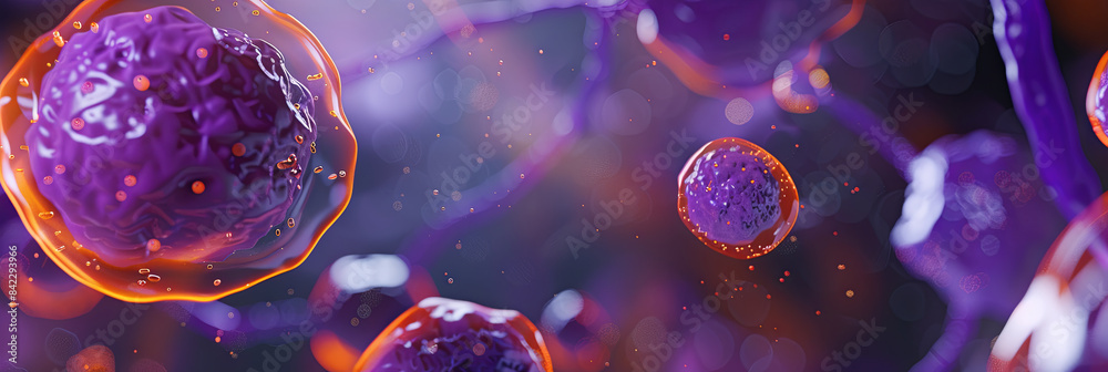 purple and orange cancer cells being battling by white cell, generative AI purple and orange cancer cells being battling by white cell, generative AI