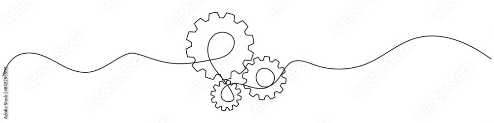 gears cogwheel continuous one line drawing. One line drawing white background. Vector illustration. Single line gear icon.minimalism mechanical engineering concept thin line gears cogwheel continuous one line drawing. One line drawing white background. Vector illustration. Single line gear icon.minimalism mechanical engineering concept thin line