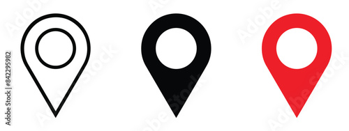 Location icon set. Flat icon set of location and map pins. Map pin place marker. Location pointer icon symbol in flat style. Position symbol.