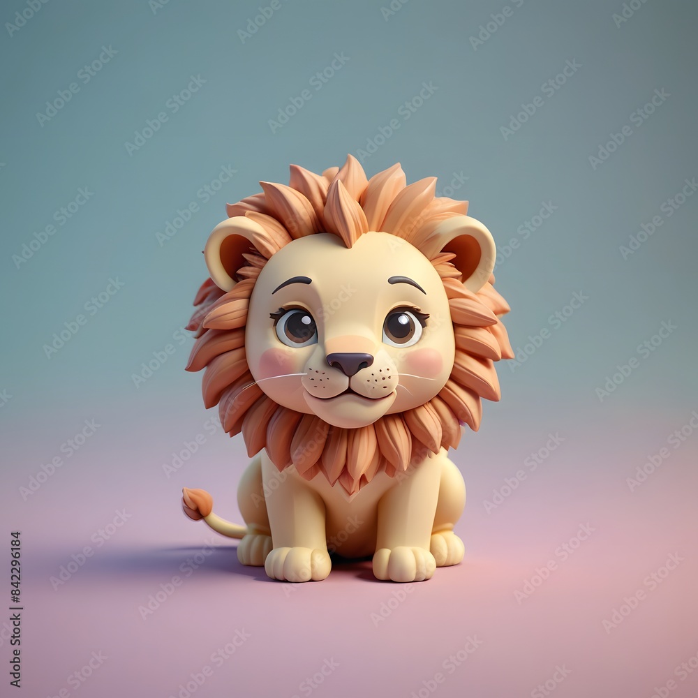 a close up of a small toy lion sitting on a pink surface a close up of a small toy lion sitting on a pink surface