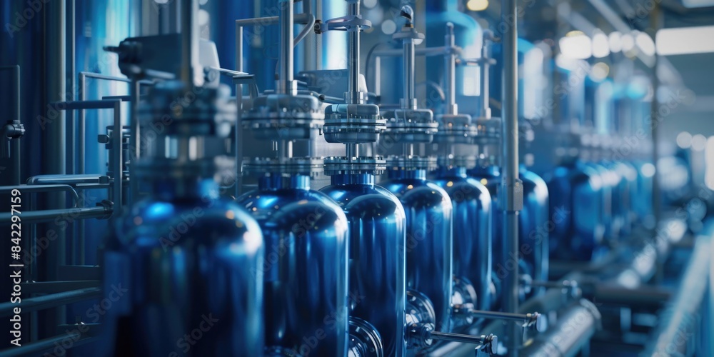 Blue bottles on conveyor belt Blue bottles on conveyor belt