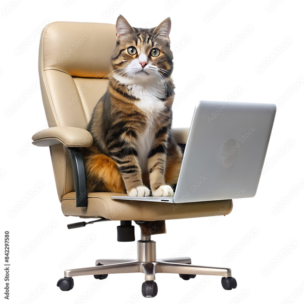 computer savvy cat sitting on a chair captivating transparent background computer savvy cat sitting on a chair captivating transparent background