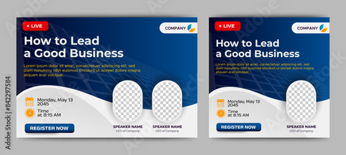 Annual Business Conference live webinar banner invitation and social media post template. Business webinar invitation design. Vector