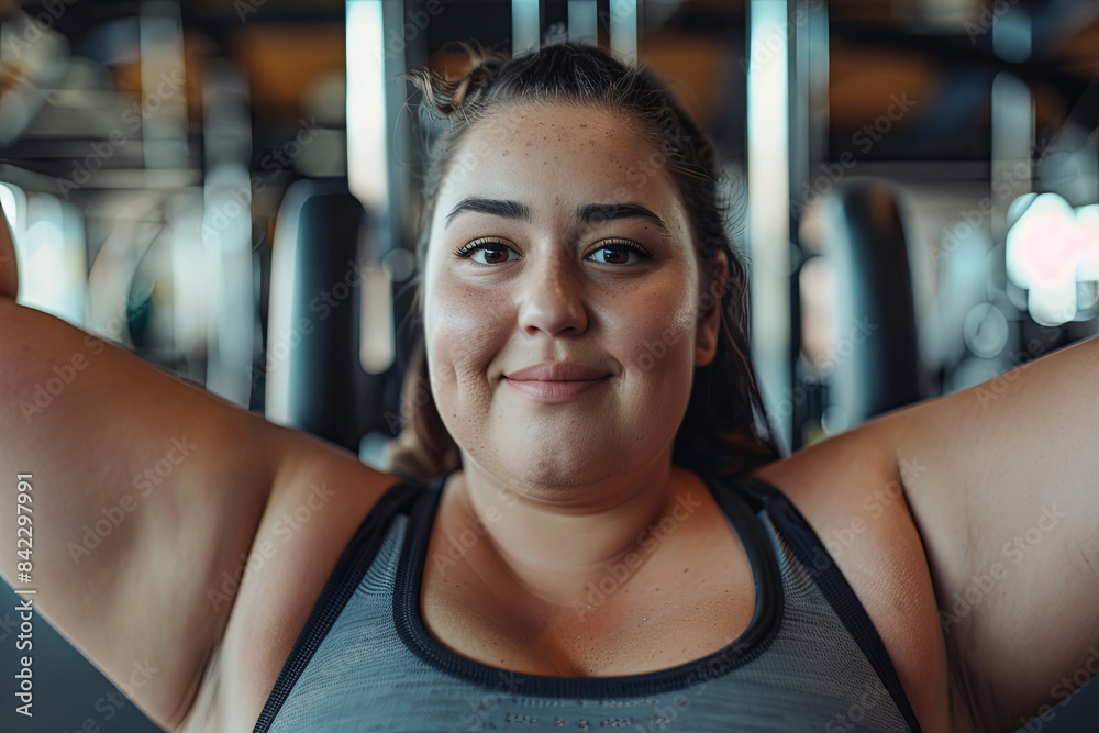 Curvy woman working out at gym, inspiring active lifestyle Curvy woman working out at gym, inspiring active lifestyle