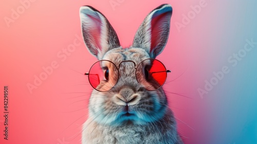 Rabbit in Sunglasses, Funny Animal Portrait, Cute Bunny Wearing Glasses, Fun Adorable Pet Wallpaper, Easter Holiday Backdrop, Humorous Marketing Concept Background