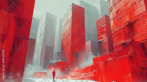 Red building city for movie scene