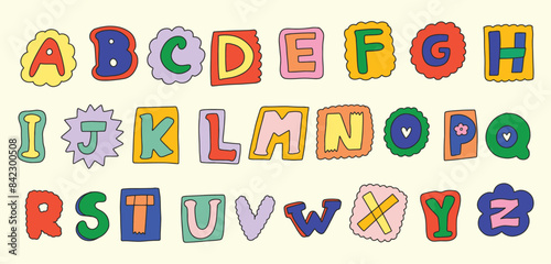  Collection of Cute Hand-drawn Ransom Alphabets. Vector Illustration. Design elements for children's items, prints, greeting cards and posters