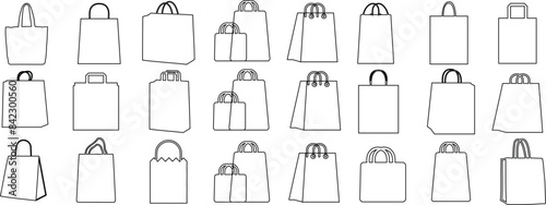 Shopping bag line art vector illustration, minimalist Shopping bag line design. Features various outline styles of bags, perfect for retail, fashion