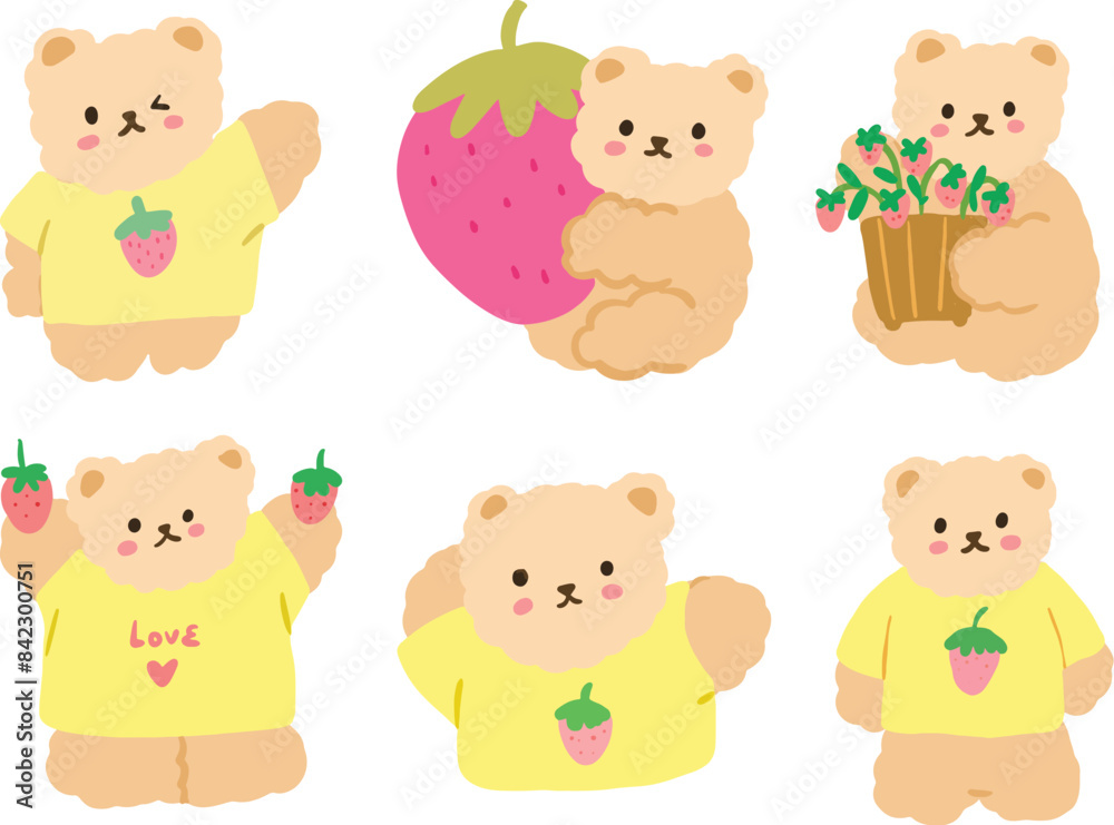 Fototapeta premium Cute Teddy Bear Doodle Illustration Vector Set