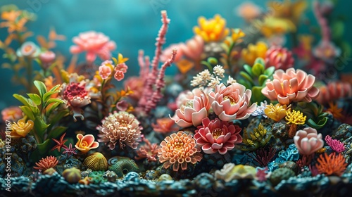 3D model colorful flowers background