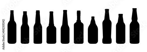 Beer bottles silhouettes vector isolated on white background.