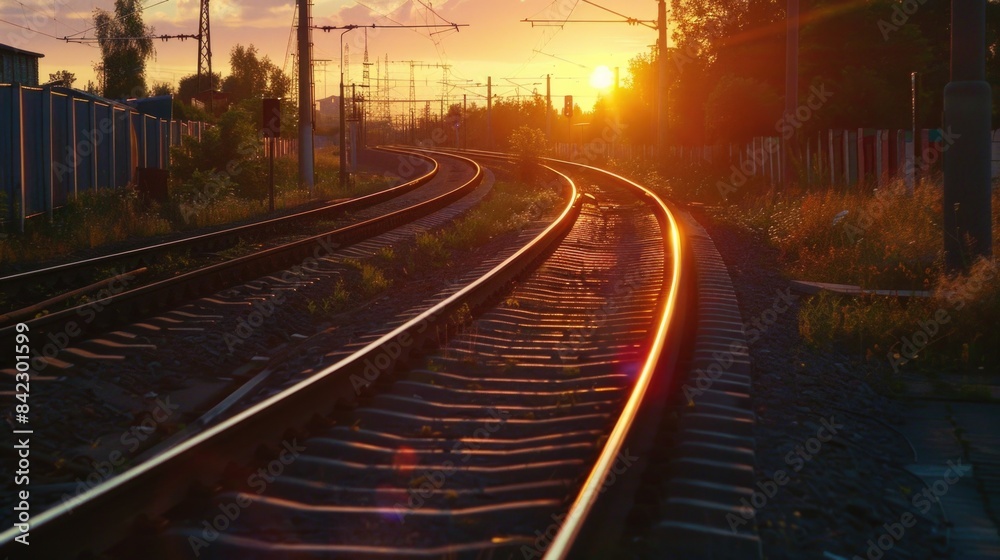 Obraz premium Sunset along train track